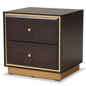 Baxton Studio Cormac Mid-Century Modern Transitional Dark Brown Finished Wood and Gold Metal 2-Drawer Nightstand